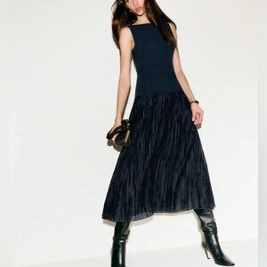 NEW Reformation Cyra Drop Waist Dress Midnight Navy Blue | US 2 UK 4